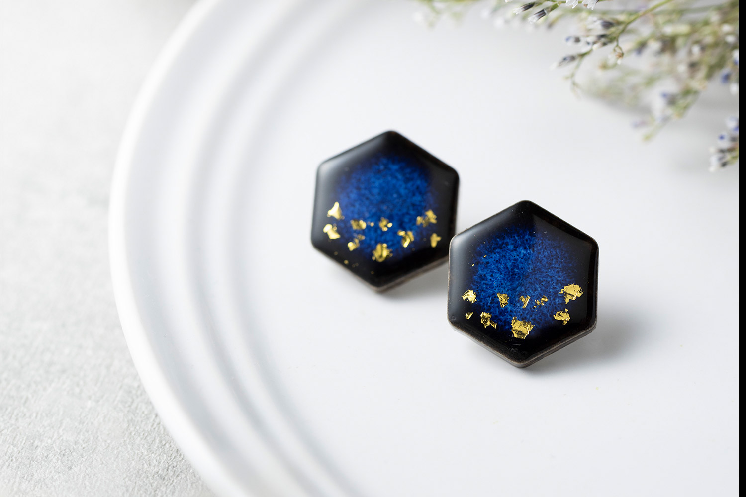 美濃焼 陶器 星屑 ピアス／イヤリング｜藍（あい） ギフトボックス付き